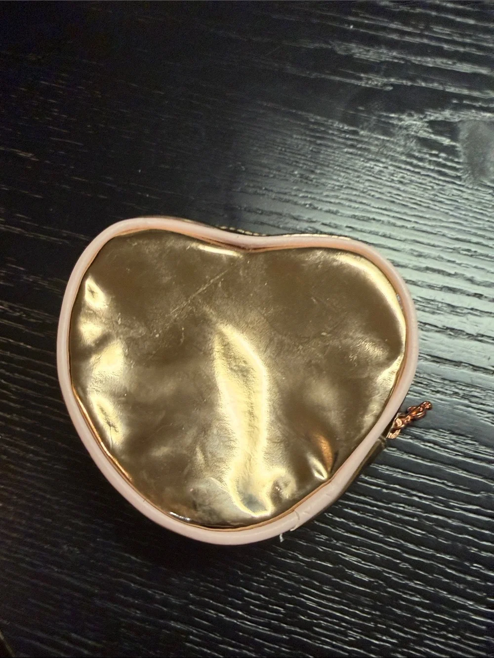 Juicy Couture Metallic Gold Heart Cosmetic Pouch with Pink Trim